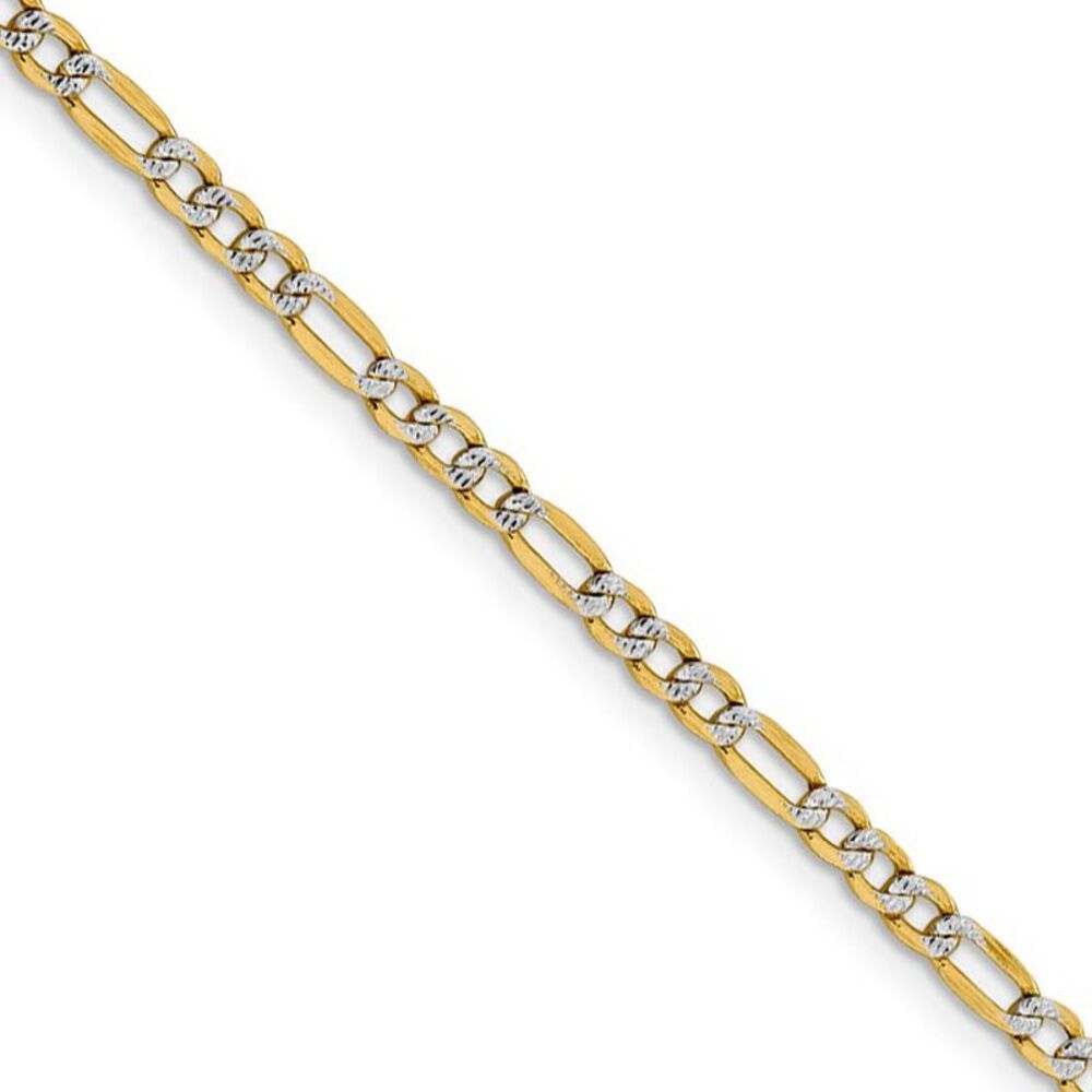 3.25mm 14k Gold & Rhodium Hollow Pave Figaro Chain Necklace, 20 Inch